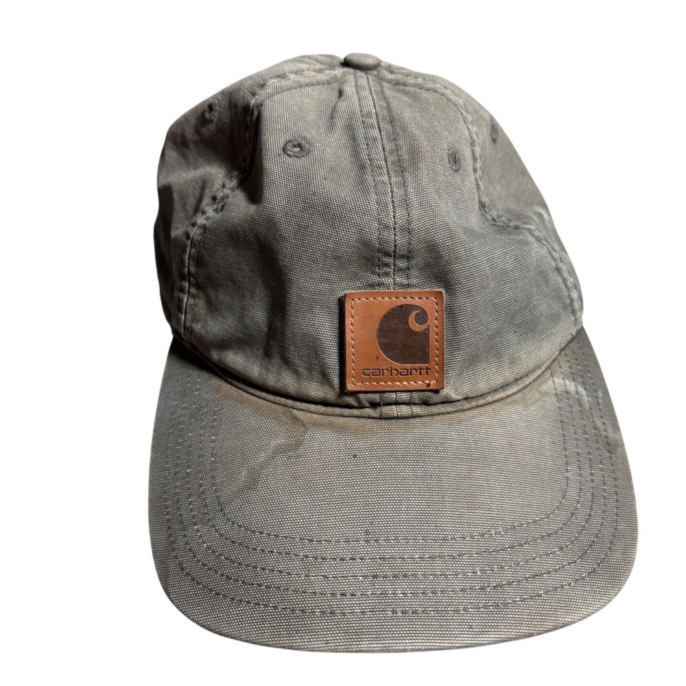 Carhartt Odessa Cap Mens Gray Washed Canvas Adjustable Strapback Dad Hat Logo